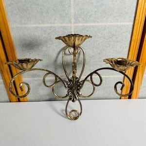 Vintage Solid Brass Wall Hanging‎ Flower Candlestick Holder Candelabra Sconce